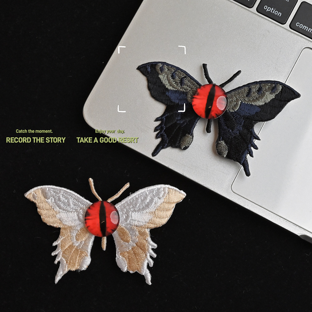 Embroidery Gothic - Dark Gothic Red Eyes Embroidery Butterfly