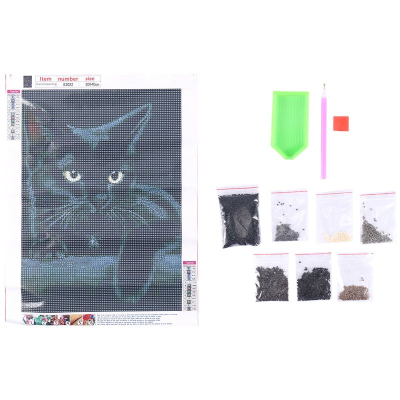Embroidery Cat - A84X-Animal Black Cat Diamond Painting,Round Diamond