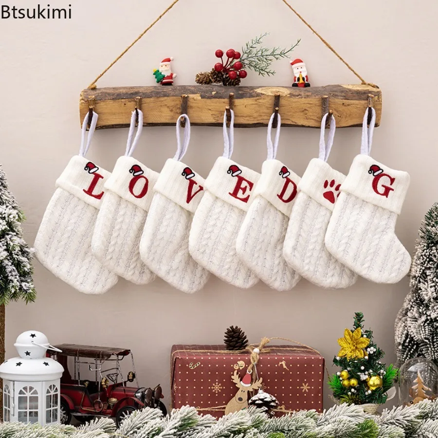 Embroidery Xmas Tree - Christmas Letter Embroidery Knitted Socks Christmas