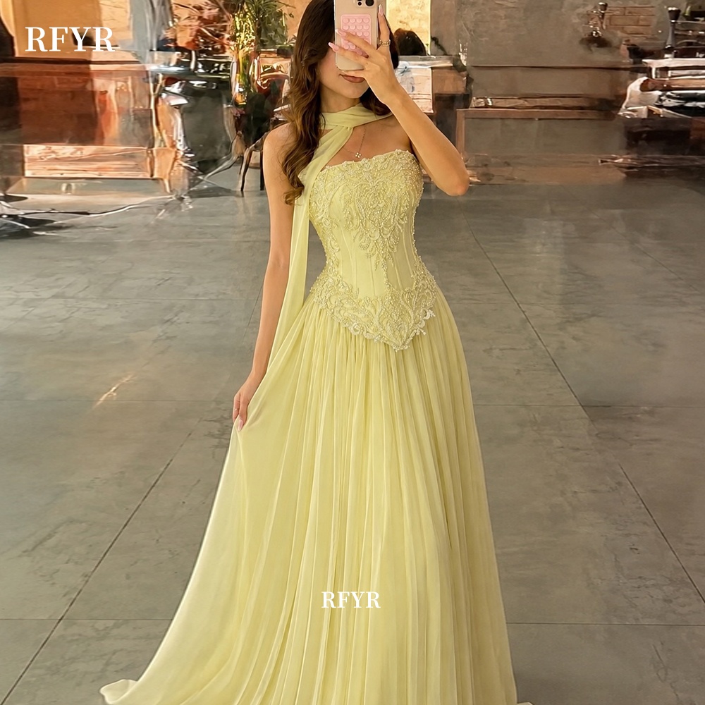 Embroidery Yellow Dress - RFYR Yellow Prom Dress with Lace