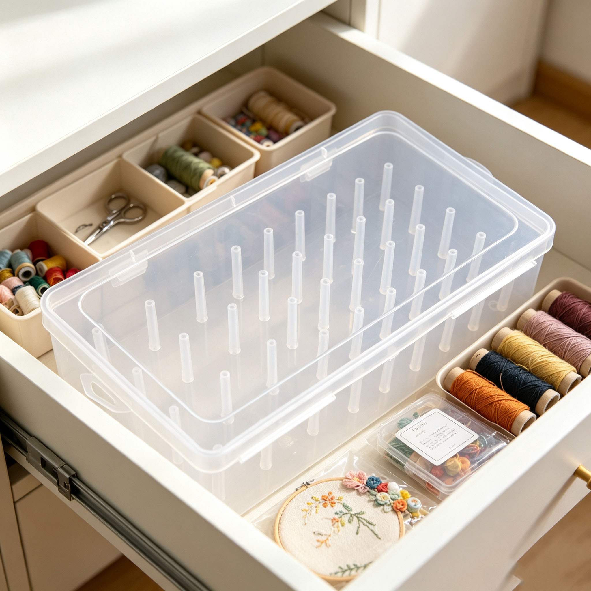 Embroidery Floss - Thread Spool Organizer Box, Clear Plastic