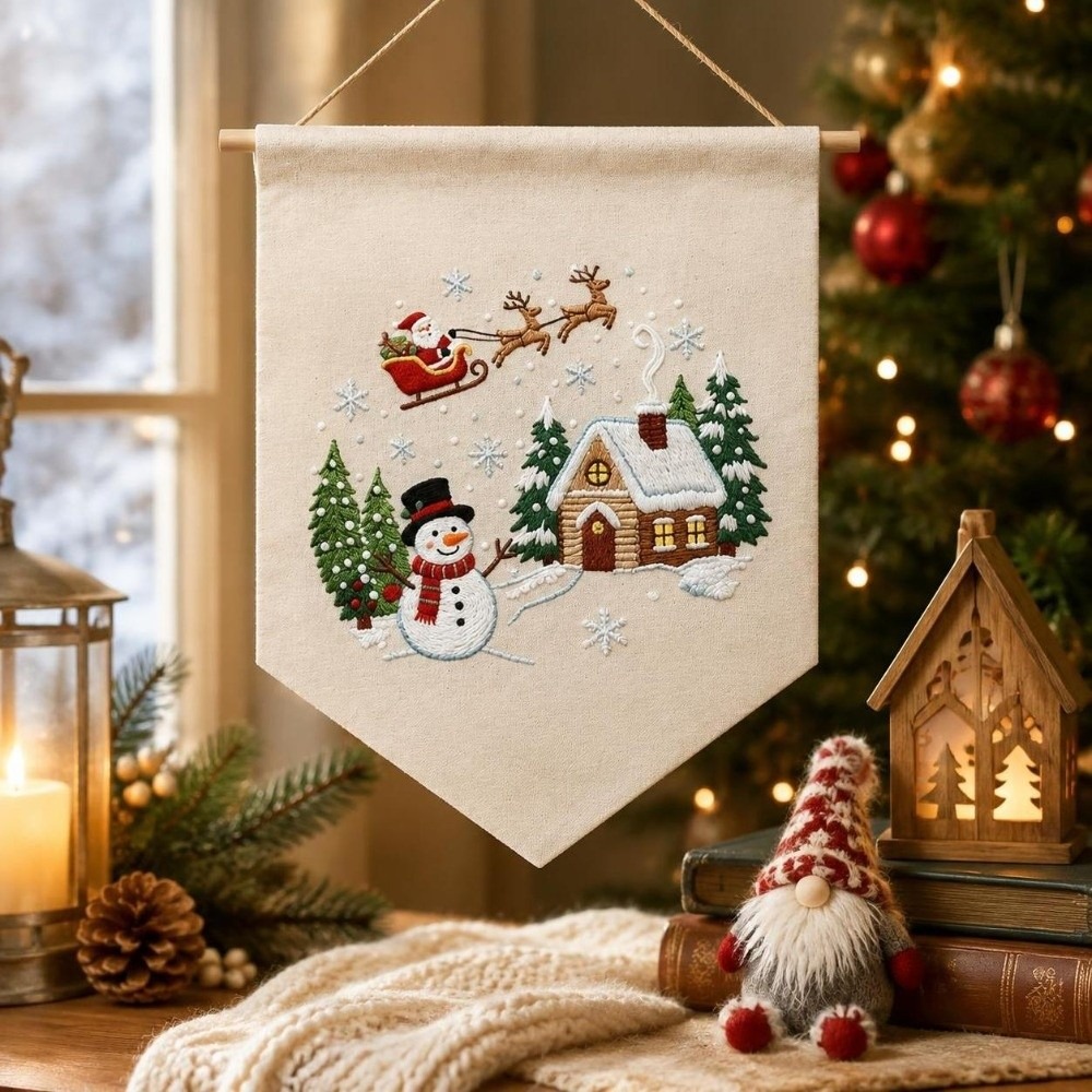 Embroidery Xmas Tree - Handmade Christmas Embroidery Kit Snowman Santa