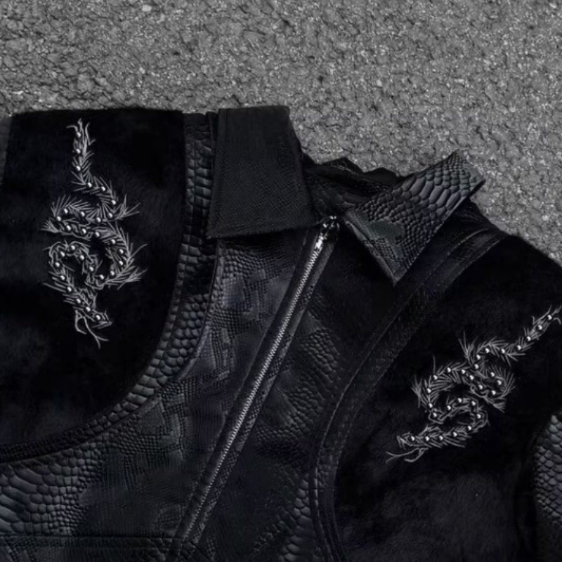 Men Black Snake Embossed Jacke - огляд і ціна Embroidery Gothic