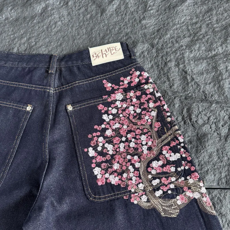 Men Women Dark Raw Denim Knee  - огляд і ціна Embroidery Jeans Sakura