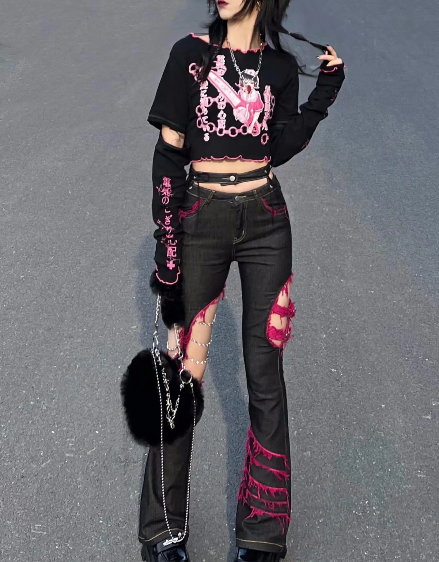 Japanese Punk Girl Black Jeans - огляд і ціна Embroidery Jeans Sakura