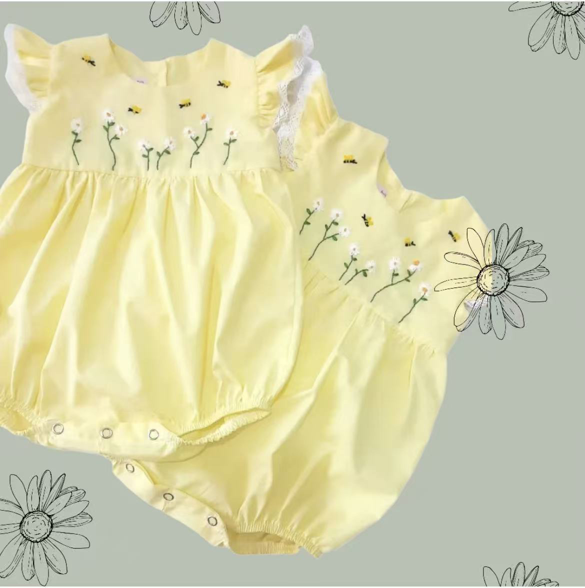 Baby Girl Summer 2PCS Outfit B - огляд і ціна Embroidery Yellow Dress