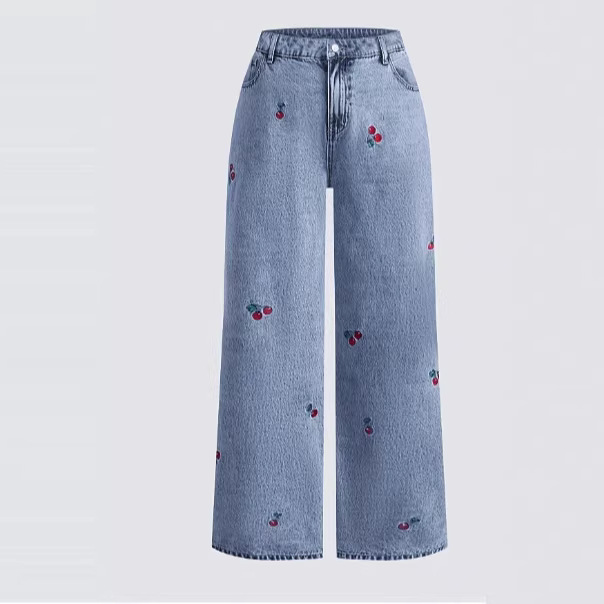 Retro Washed Denim Jeans Women - огляд і ціна Embroidery Jeans Sakura