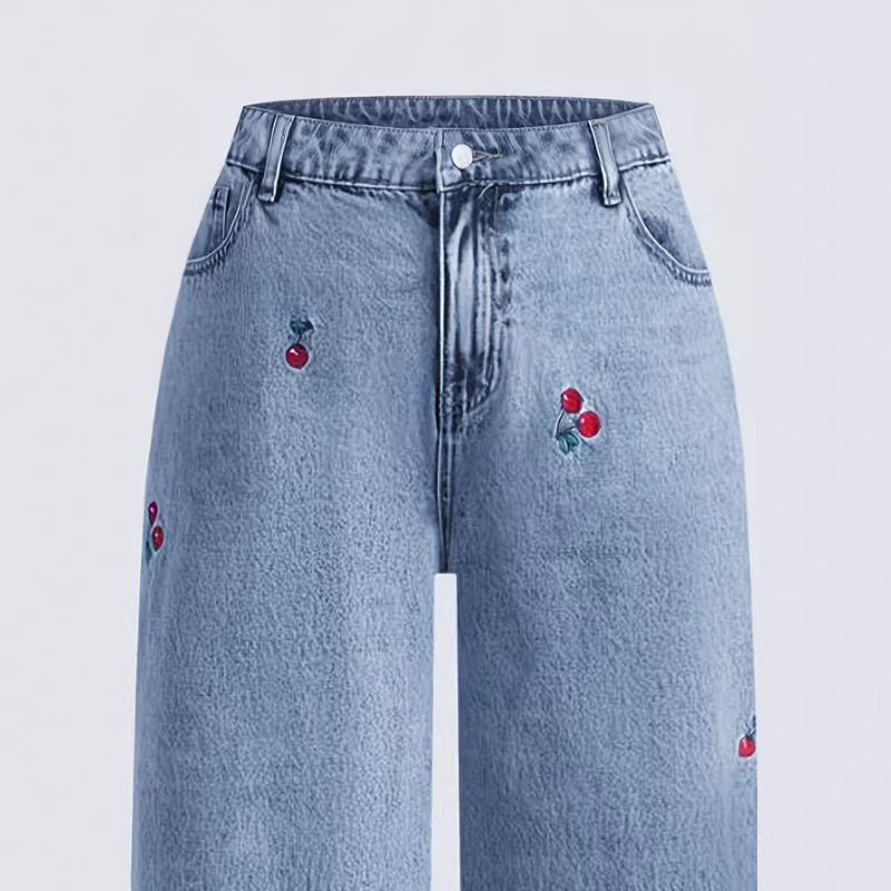 Retro Washed Denim Jeans Women - огляд і ціна Embroidery Jeans Sakura